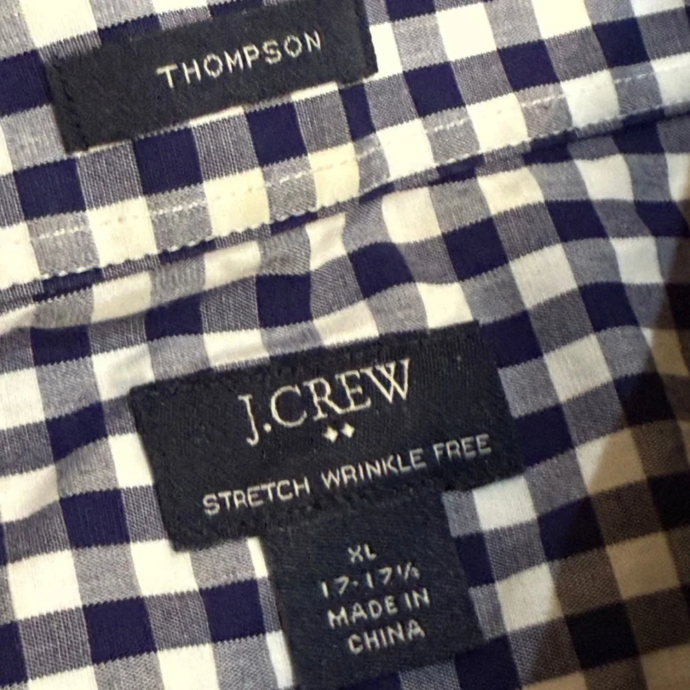 J.Crew‎ Thompson Blue White Gingham Wrinkle Free Shirt Men’s XL